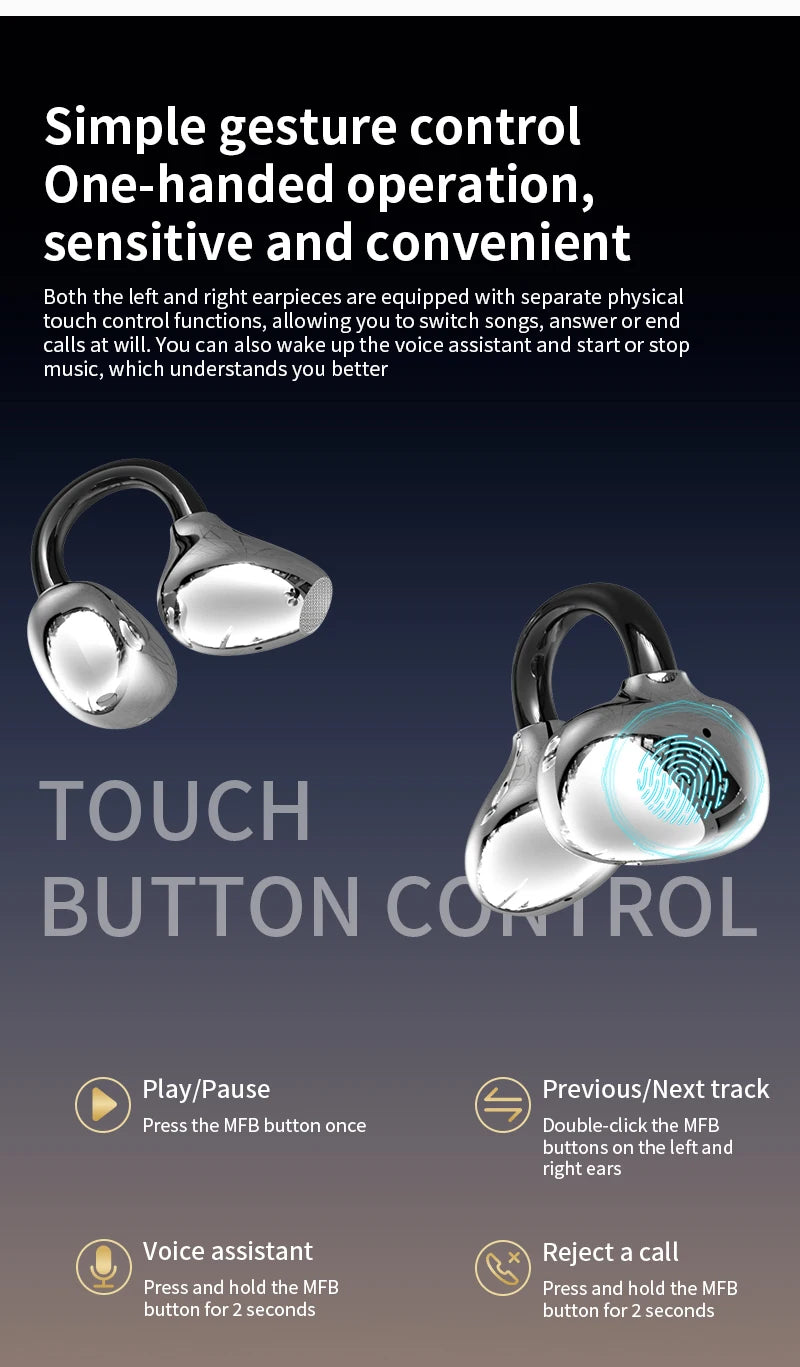Wireless AI Translation Ear Clip | Bluetooth 5.49 Open-Ear Earbuds