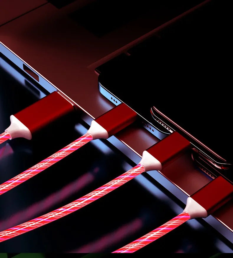3 IN 1 Glowing LED Light Phone Charger | Luminous USB Type C Cable