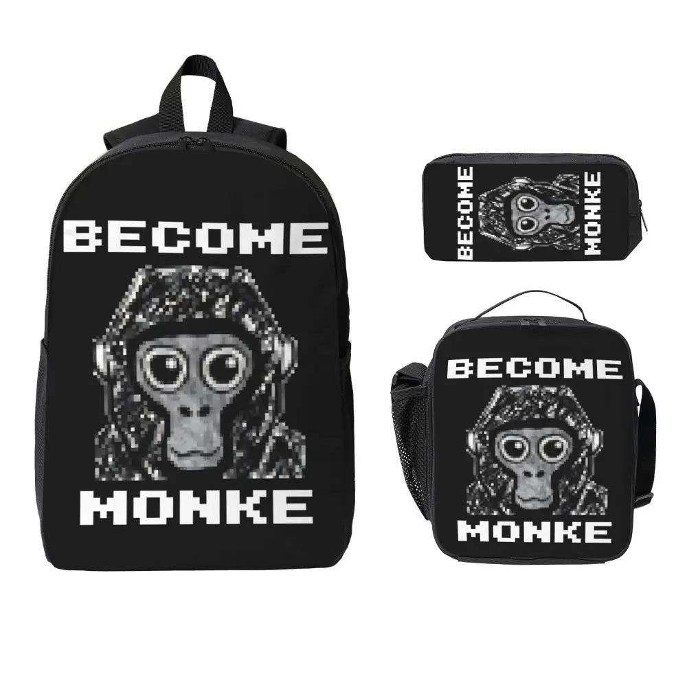 Stylish Black and White Gorilla Backpack Set for Teens | Versatile Bags