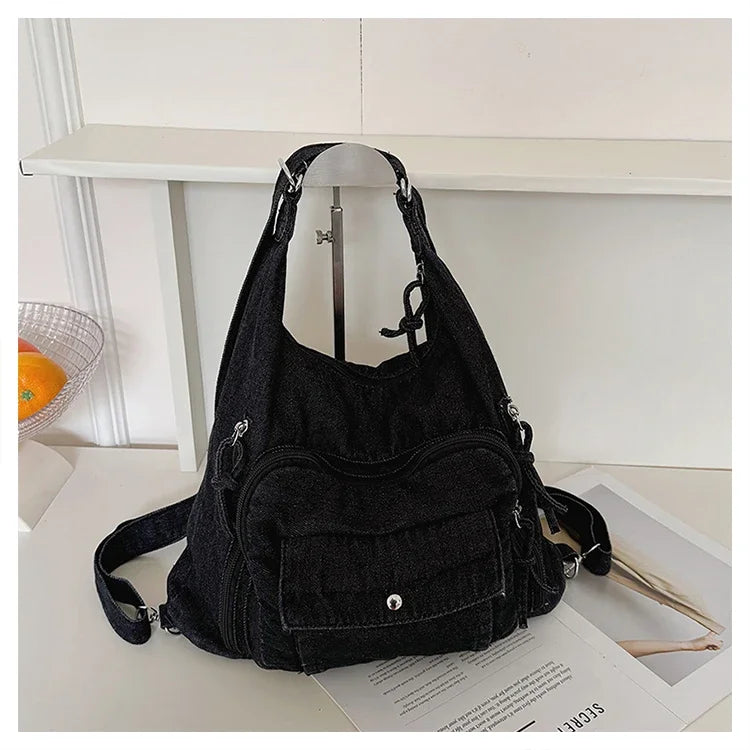 Trendy Solid Color Denim Shoulder Bag | Versatile Women's Crossbody