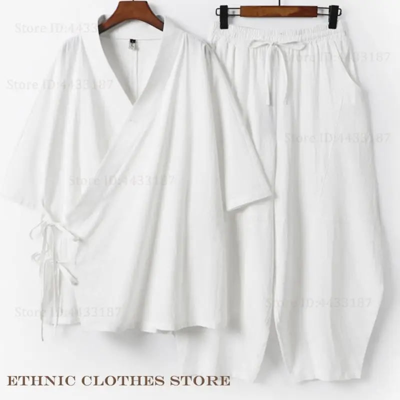 Plus Size Men's Kimono Cardigan & Pants Set | Stylish Yukata Outfit