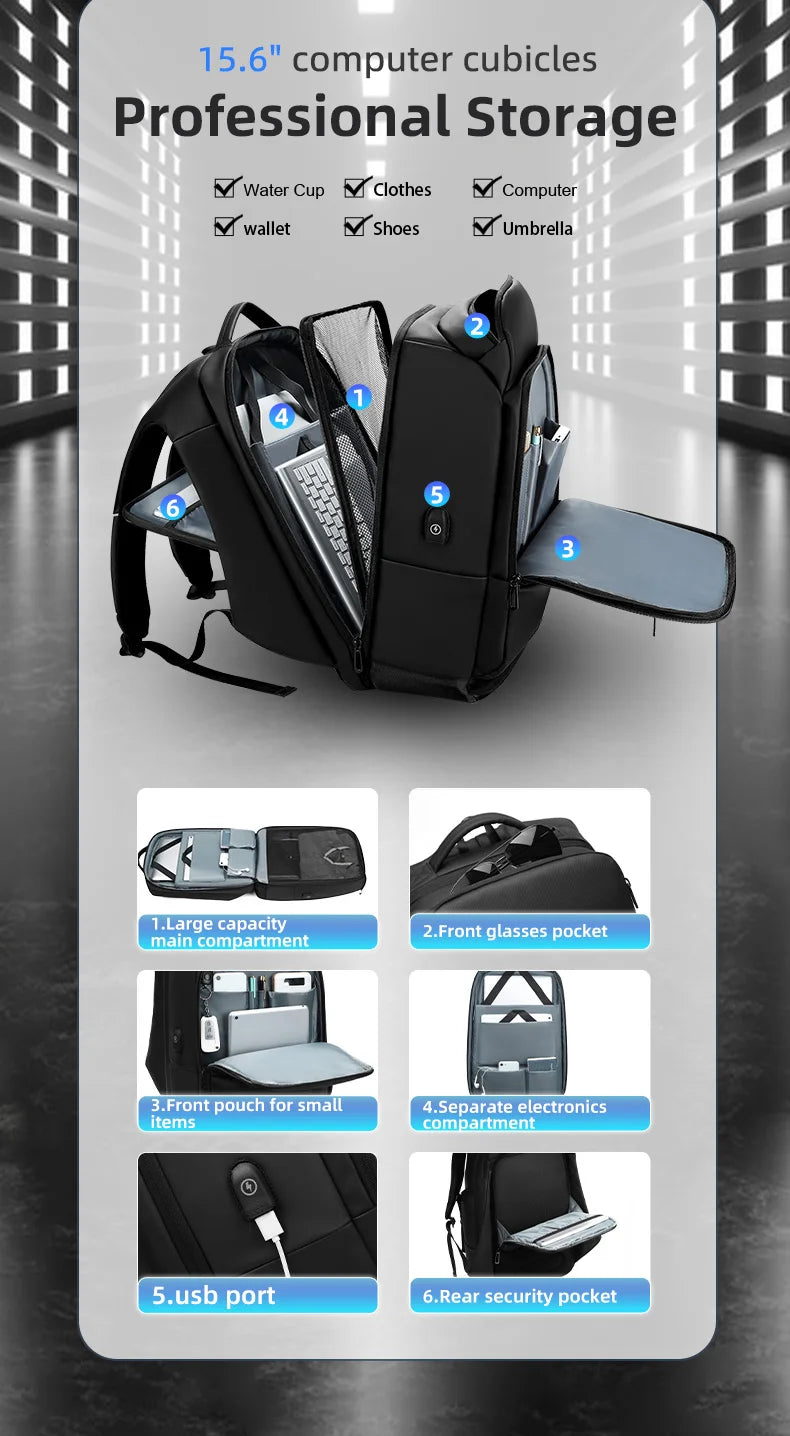 Large Capacity Waterproof Laptop Backpack with USB Charging
