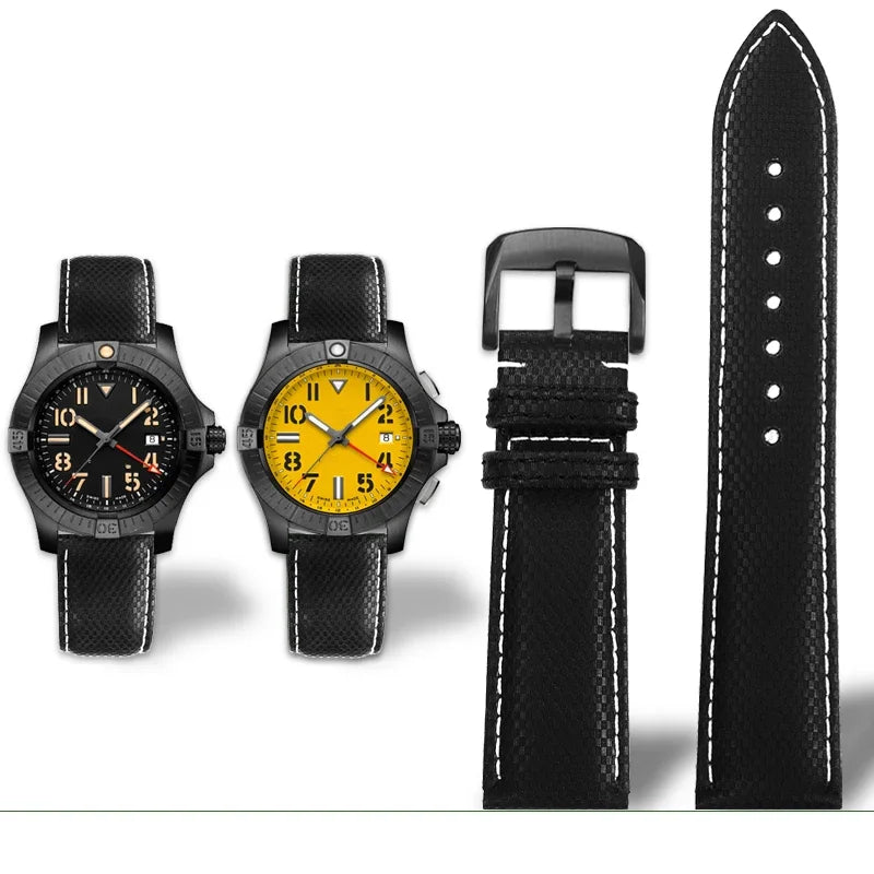 Versatile Yellow Nylon Leather Watch Strap | 22mm Men's Band
