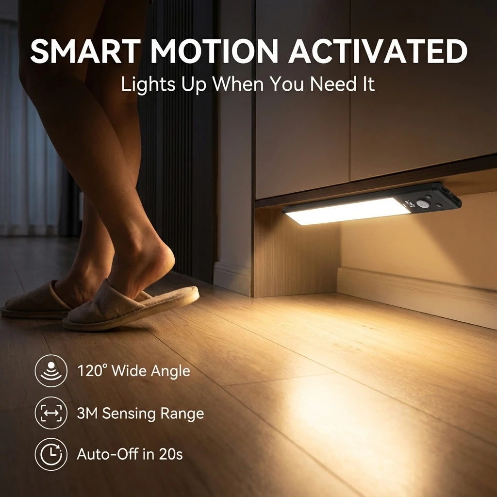 Luz LED ultra fina con sensor de movimiento para debajo de armarios | Recargable