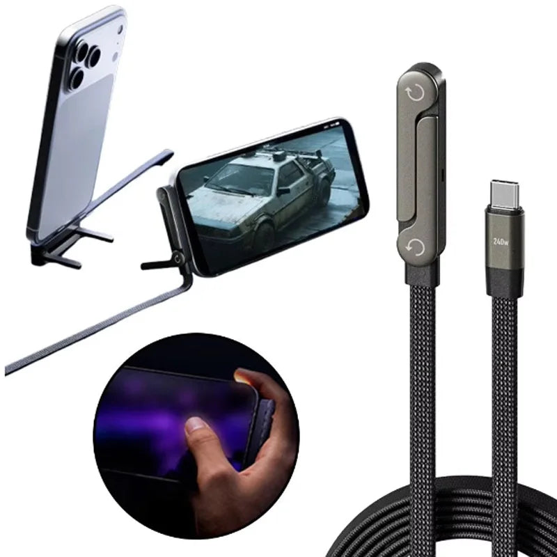 2-in-1 Type-C to Type-C Fast Charging Cable with Phone Stand