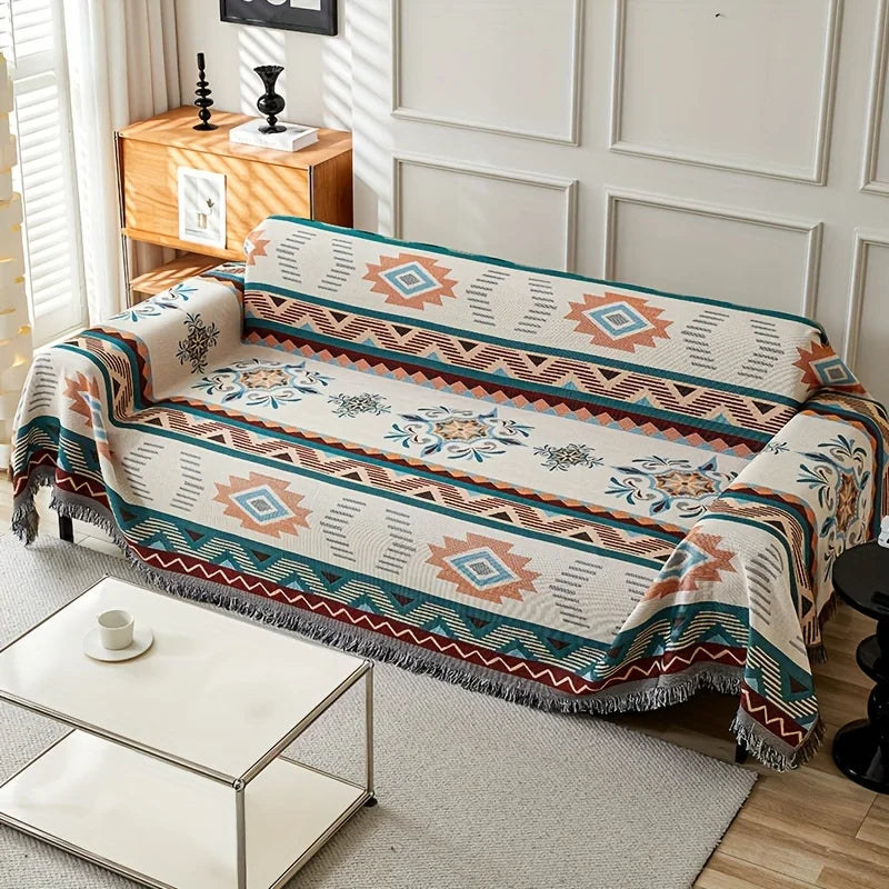 Bohemian Cotton Linen Sofa Cover | Stylish Outdoor Blanket