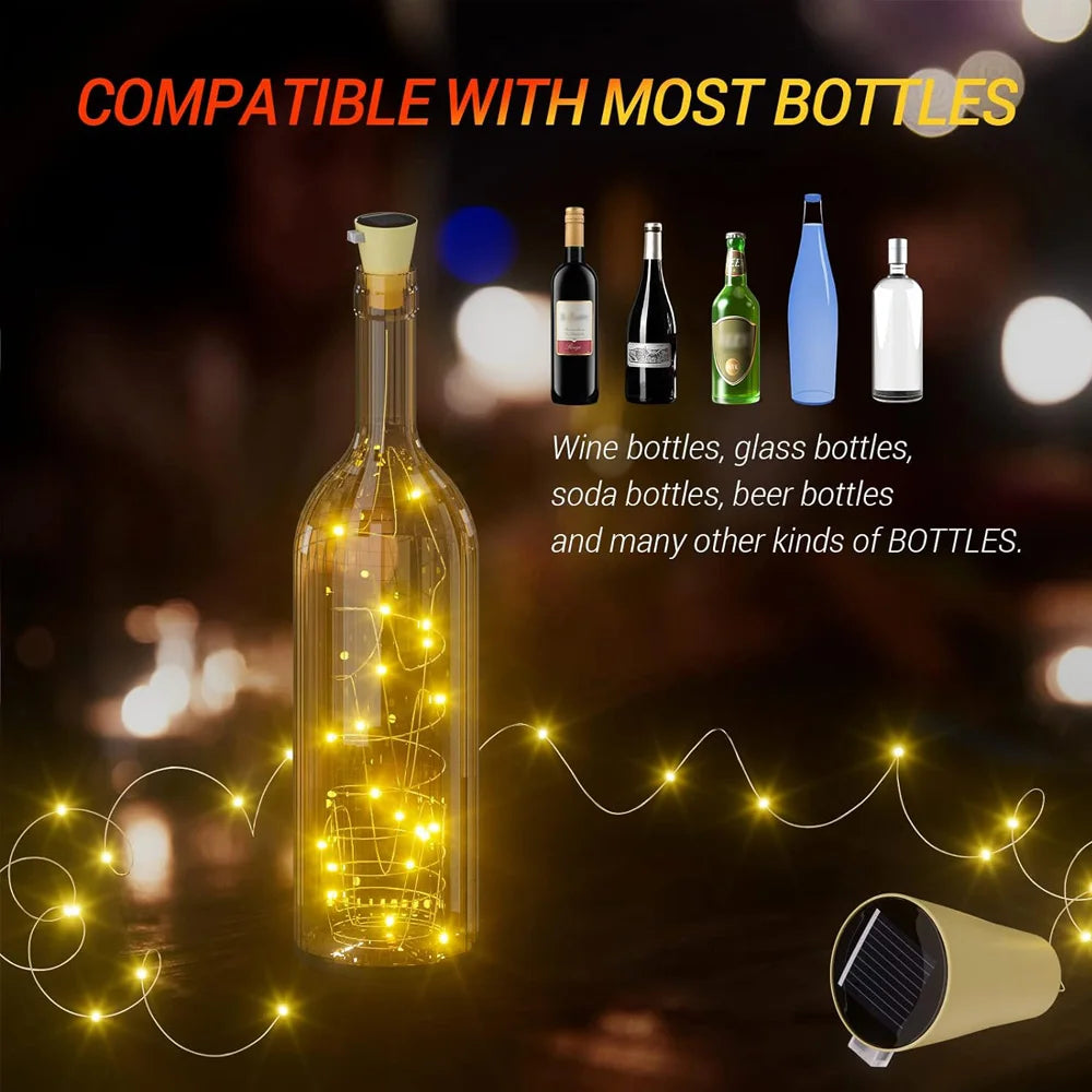 20LED Solar Fairy Cork Bottle String Lights | Wedding & Garden Decor