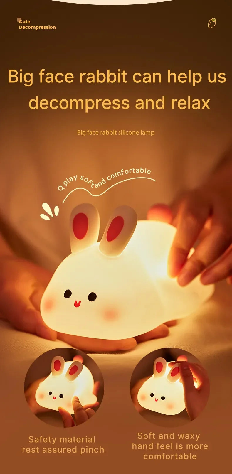 Luz nocturna LED recargable de animales para habitaciones infantiles | Acogedora y bonita