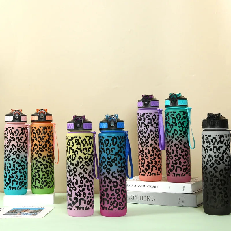 1 Liter Leopard Print Sports Water Bottle | Leak-Proof & Portable