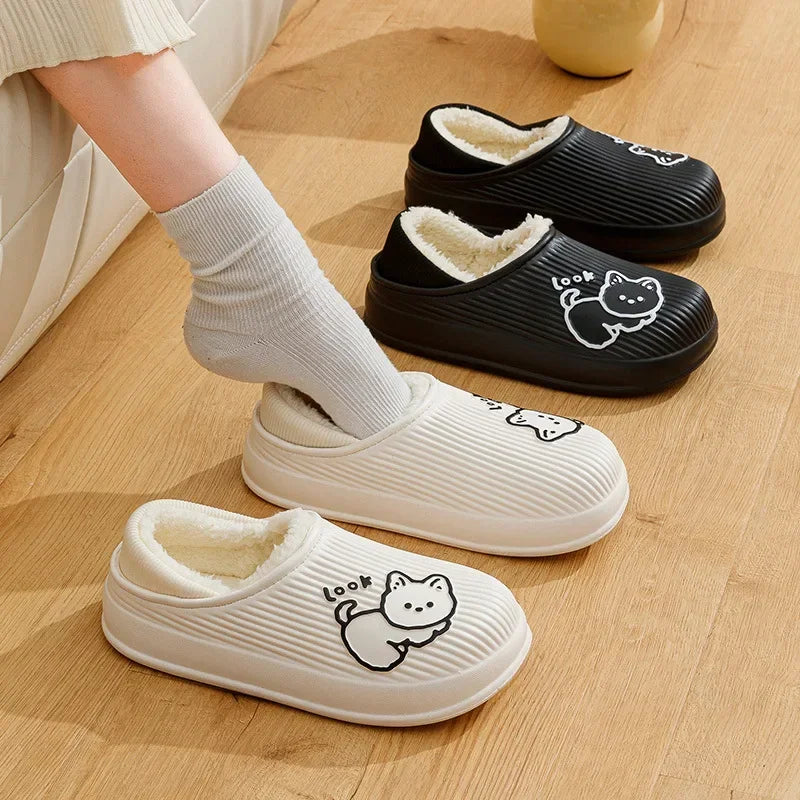Unisex Waterproof Plush-Lined Slippers | Cozy Indoor Comfort Shoes