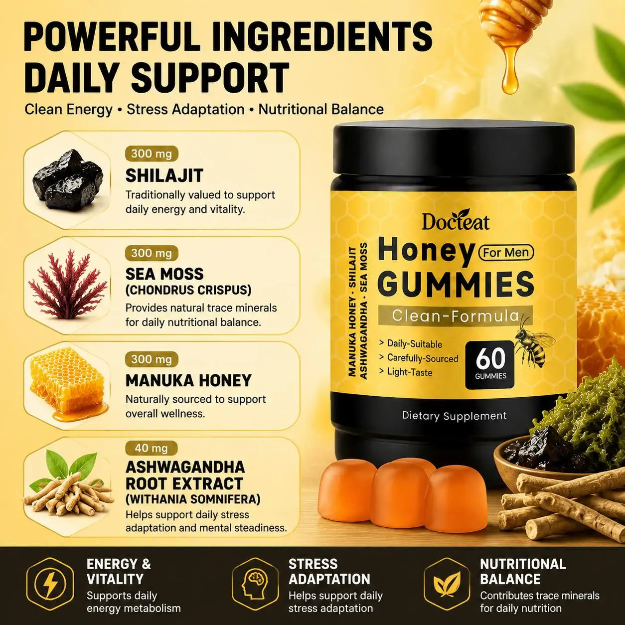 Daily Stress Relief Gummies for Men | Shilajit & Ashwagandha