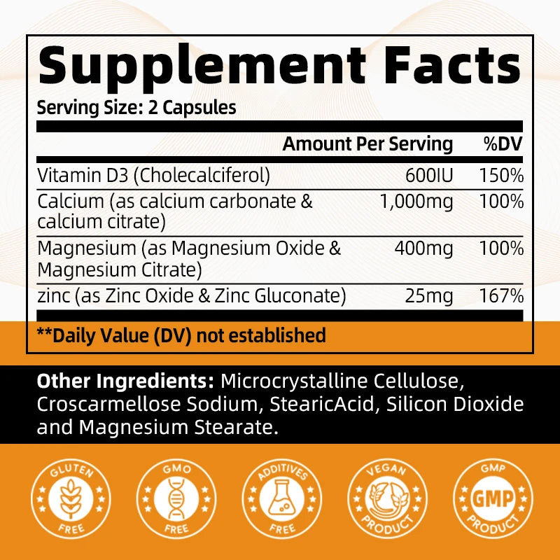 Calcium Magnesium Zinc Capsules with D3 for Strong Bones & Teeth