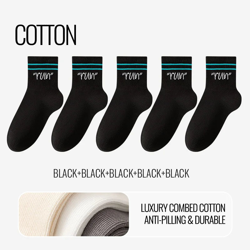 MiiOW Trendy Stripe Letter Sock Men Teen Athletic Sport Sock Moisture Wicking Anti Odor Warm Winter Crew Sock Long Staple Cotton