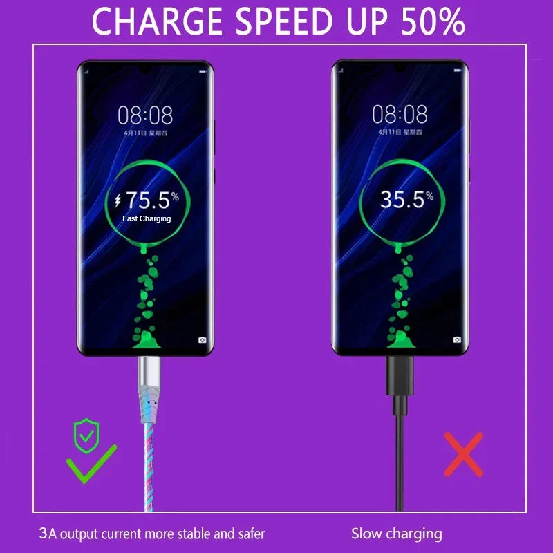 Glowing LED Fast Charging Data Cord | Type C & Micro USB Cable