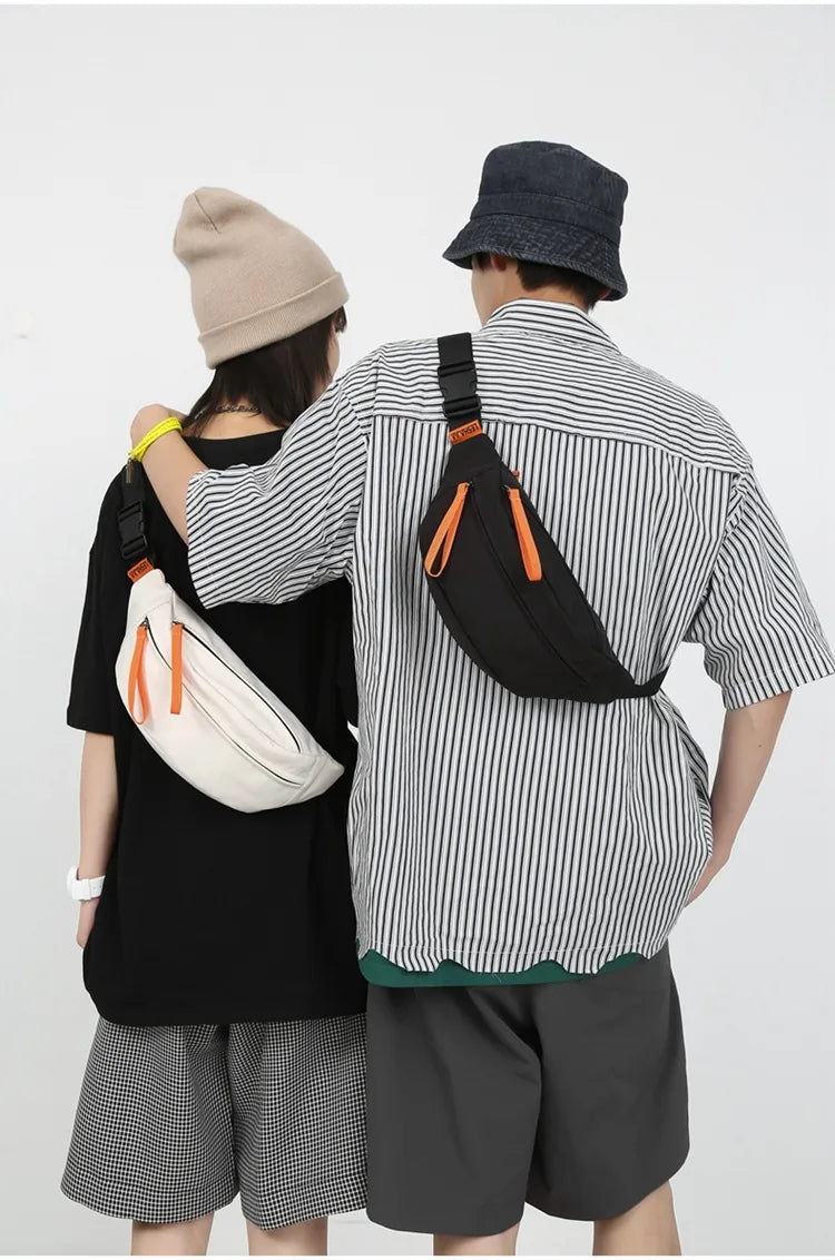 Street Casual Hip Hop Sport Fanny Pack Men Women Waterproof Functional Crossbody Bag Fashion Motorcycle Chest Bag Green Orange