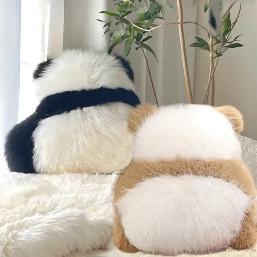 Super Fluffy Chocolate Panda Plush Cushion — Nordic Style Back-View Panda Hug Pillow, Soft Waist Support & Cute Sofa Decor