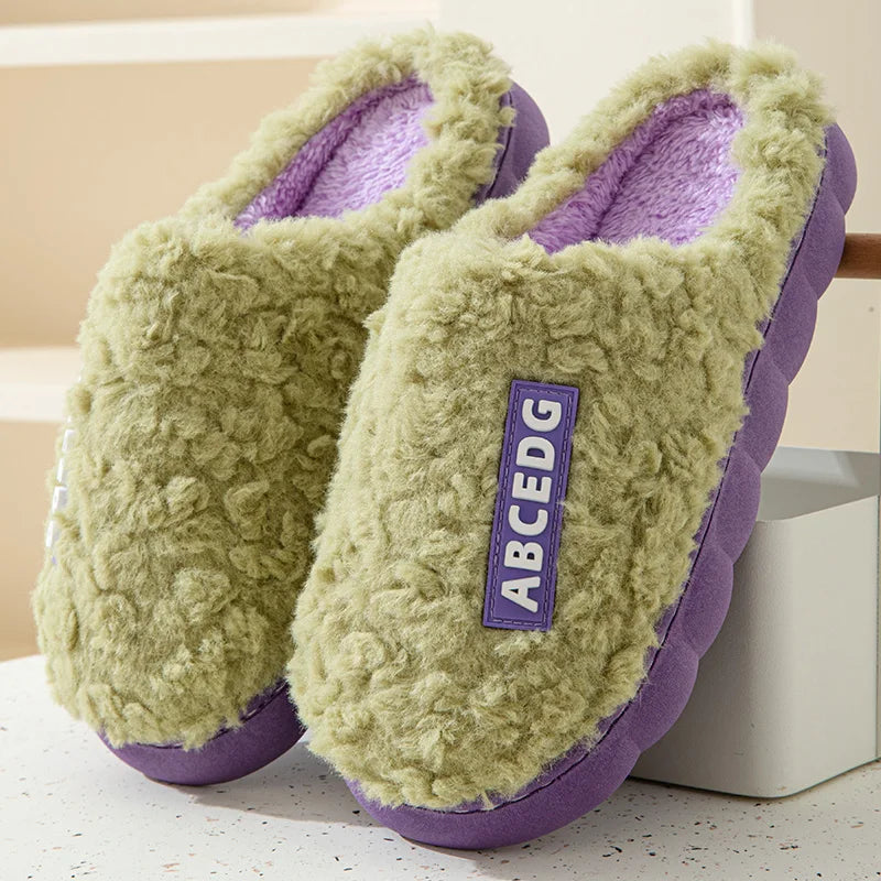Unisex Thick Sole Plush Slippers | Warm Fluffy Indoor House Shoes