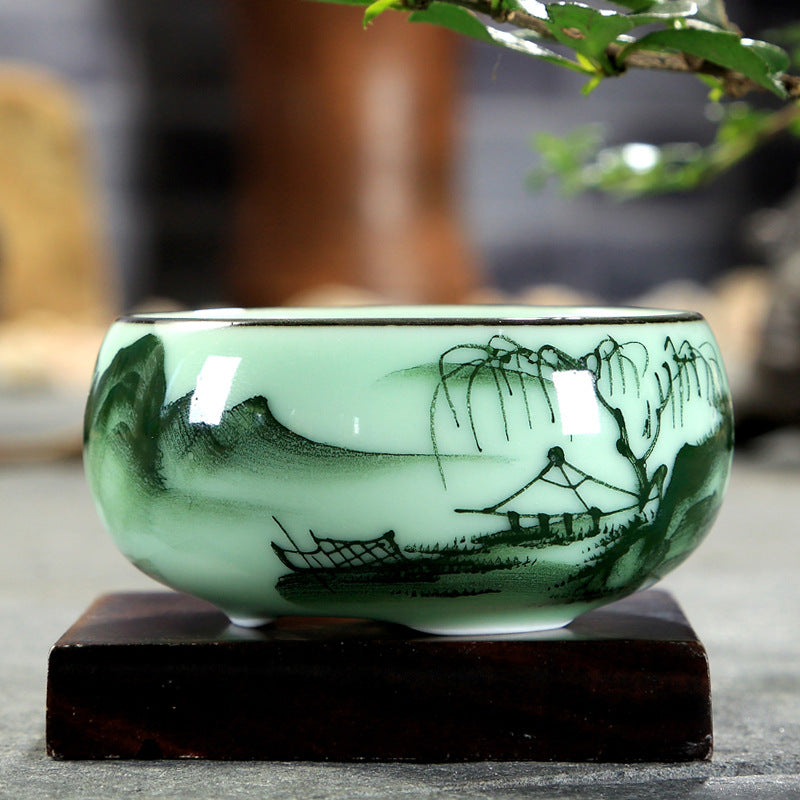 Traditional Hand-painted Celadon Teacup Set | Unique Tea Experience