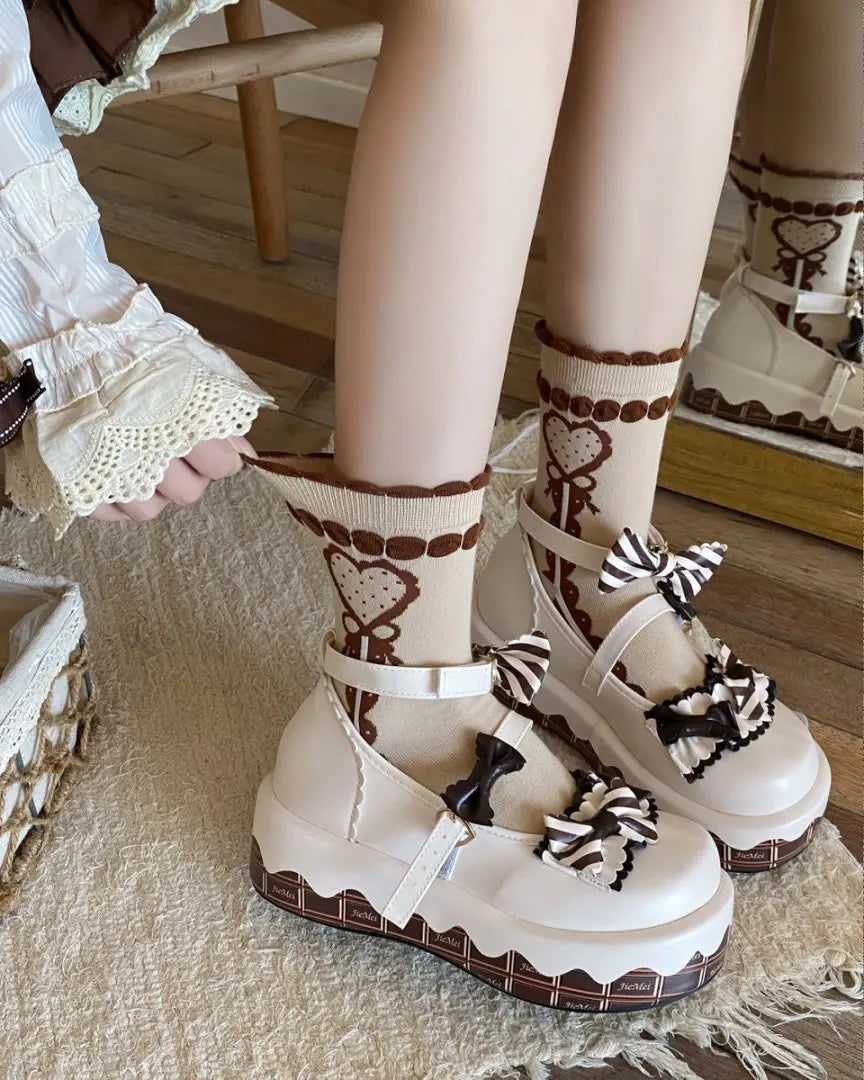Cute Women's Mid-Calf Socks | Charming Cherry Bow Design