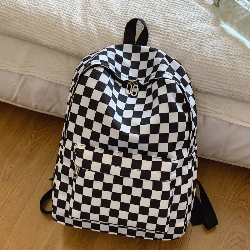 Fashionable Checkerboard Laptop Backpack for Women | Multi Pocket