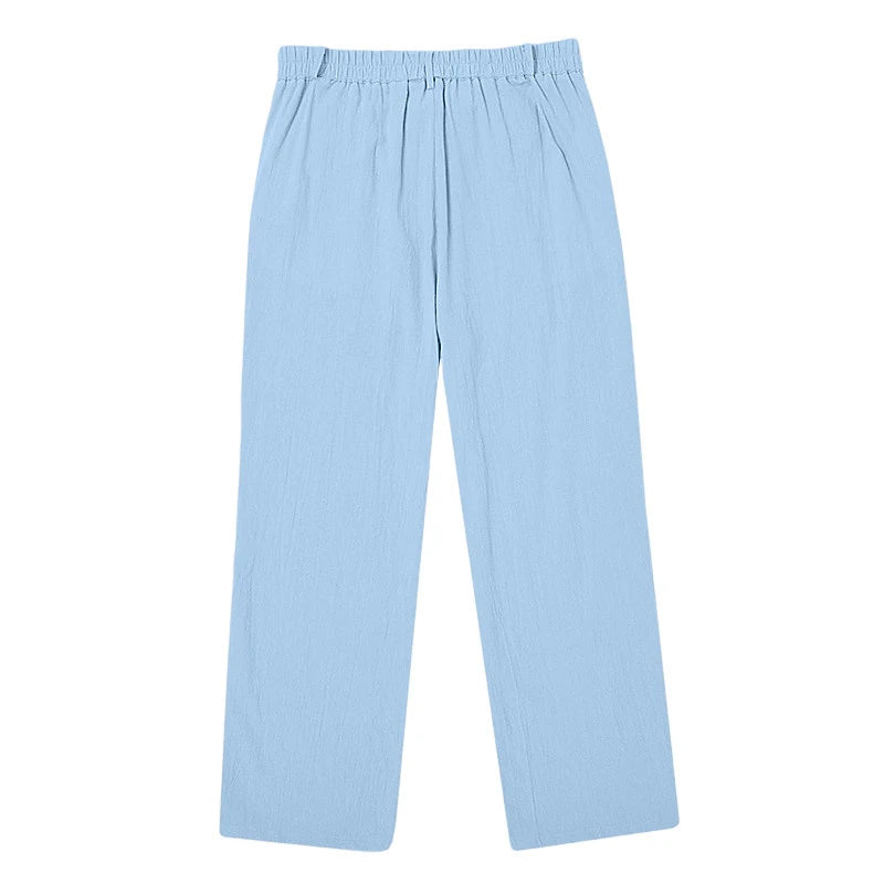 Pantalones casuales de lino para hombre | Elegantes pantalones sueltos de cintura alta