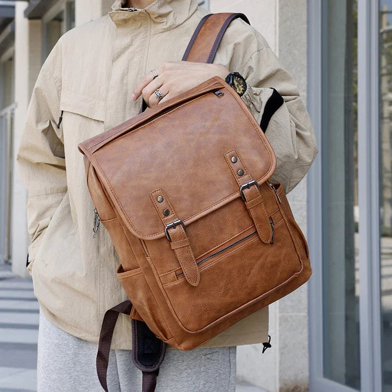 Large Capacity Vintage Men's Backpack | Stylish PU Leather Bag