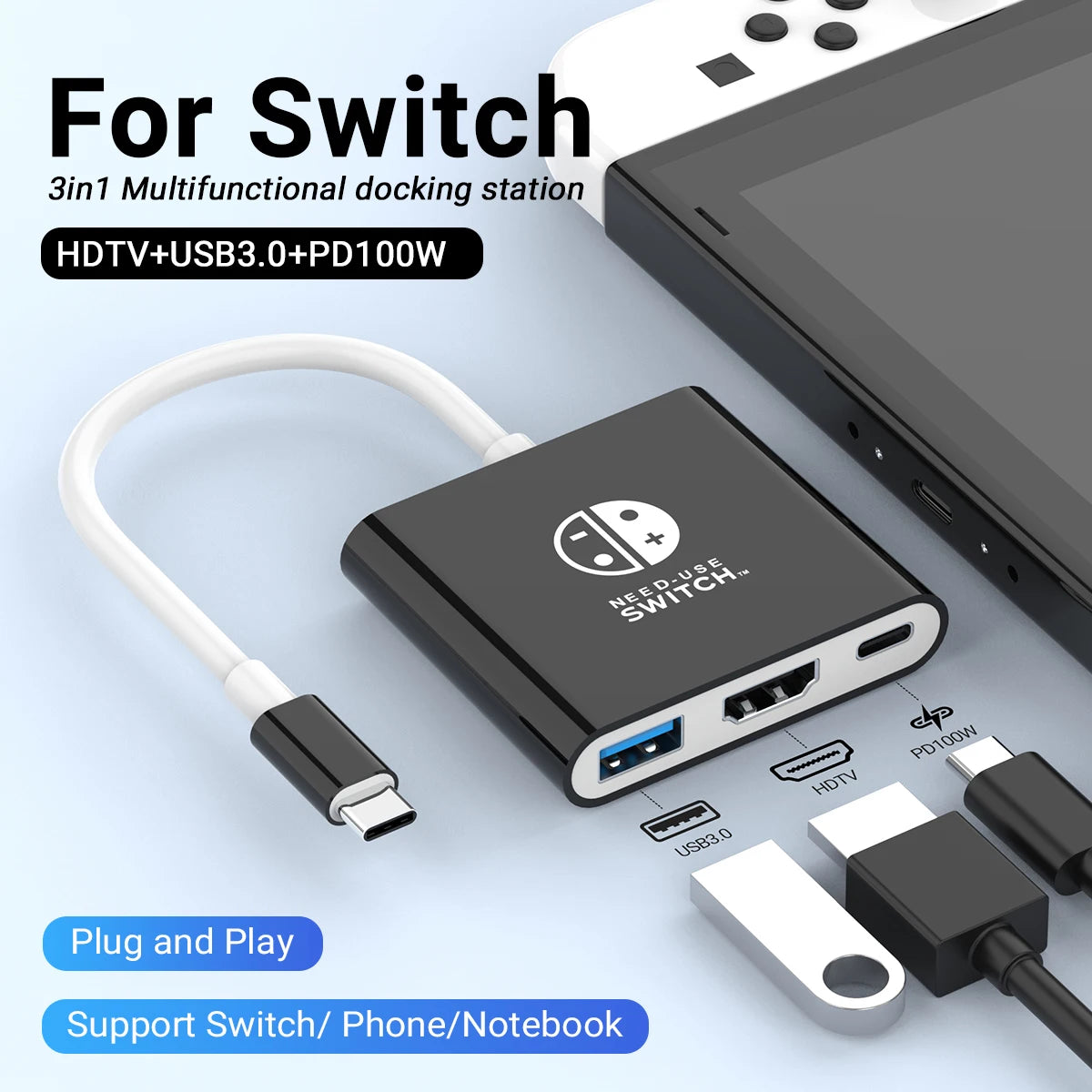 3 in 1 USB C Hub | HDMI 4K & PD 100W Fast Charging Docking Station