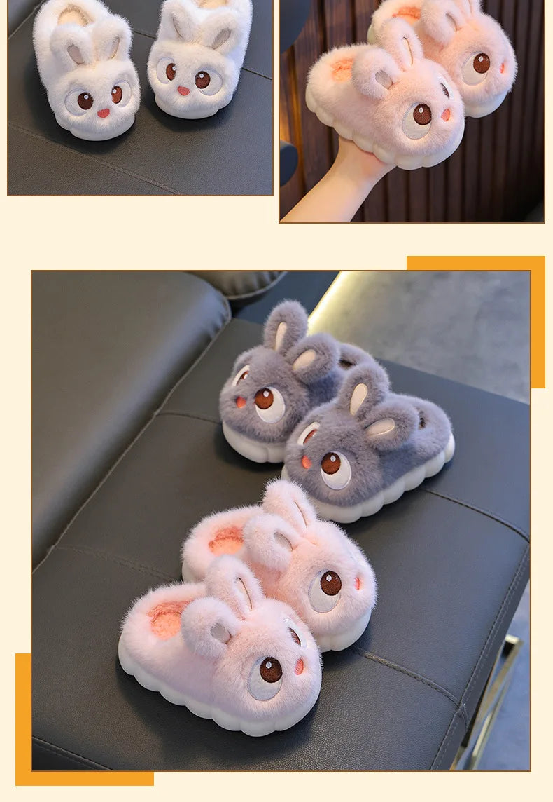 Children's Winter Cotton Slippers | Warm Rabbit Ear Indoor Shoes