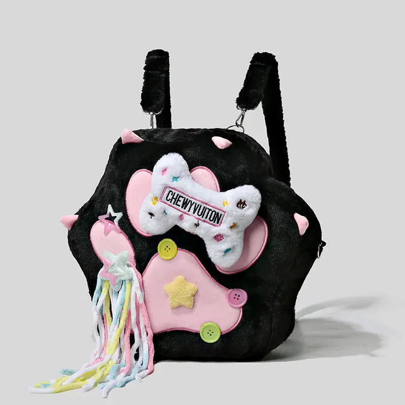 Cute Cat Paw Plush Backpack | Kawaii Soft Furry Purse