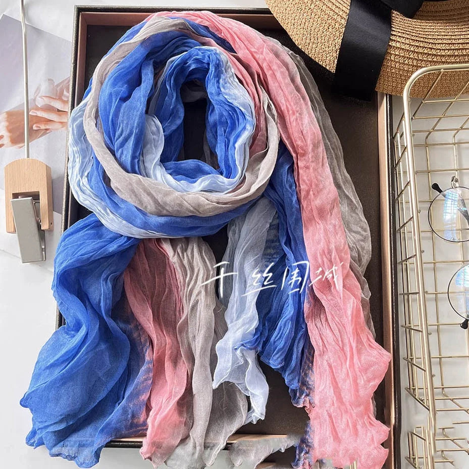 Elegant Women's Long Cotton Hemp Gradient Scarf for Winter Fashion