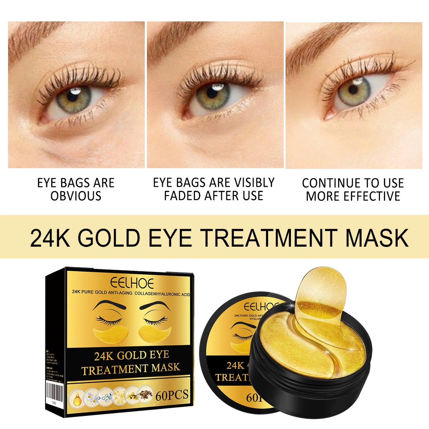 24k Gold Under Eye Patches | Anti-Aging Eye Mask for Dark Circles