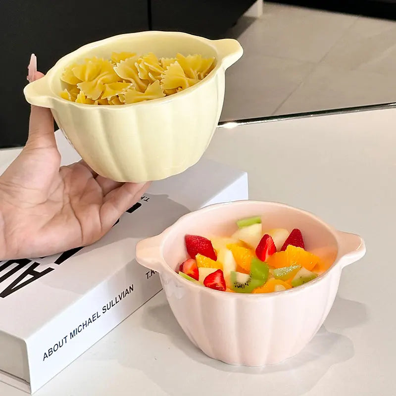 Ceramic Double-Handle Pumpkin Bowl | Versatile Tableware for All Meals