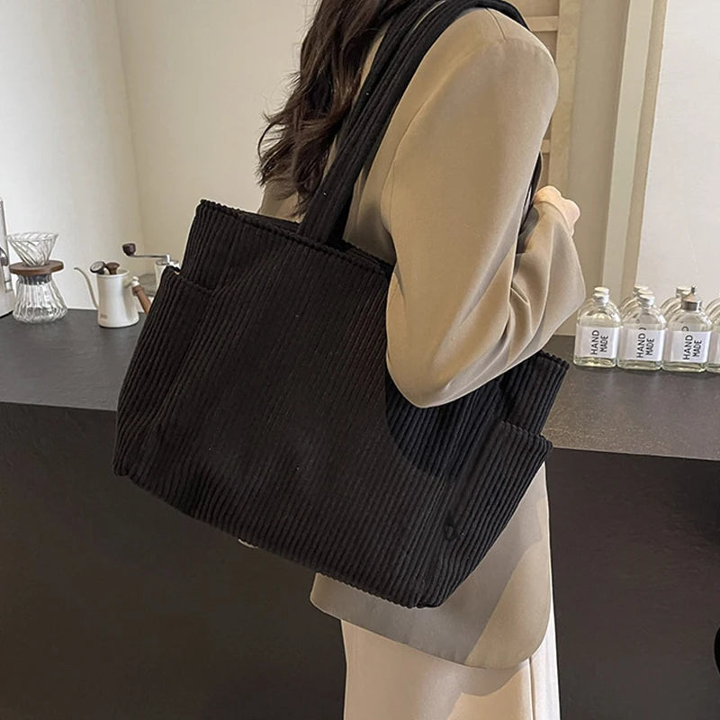 Trendy Multi-color Corduroy Tote Bag | Stylish Lightweight Bag