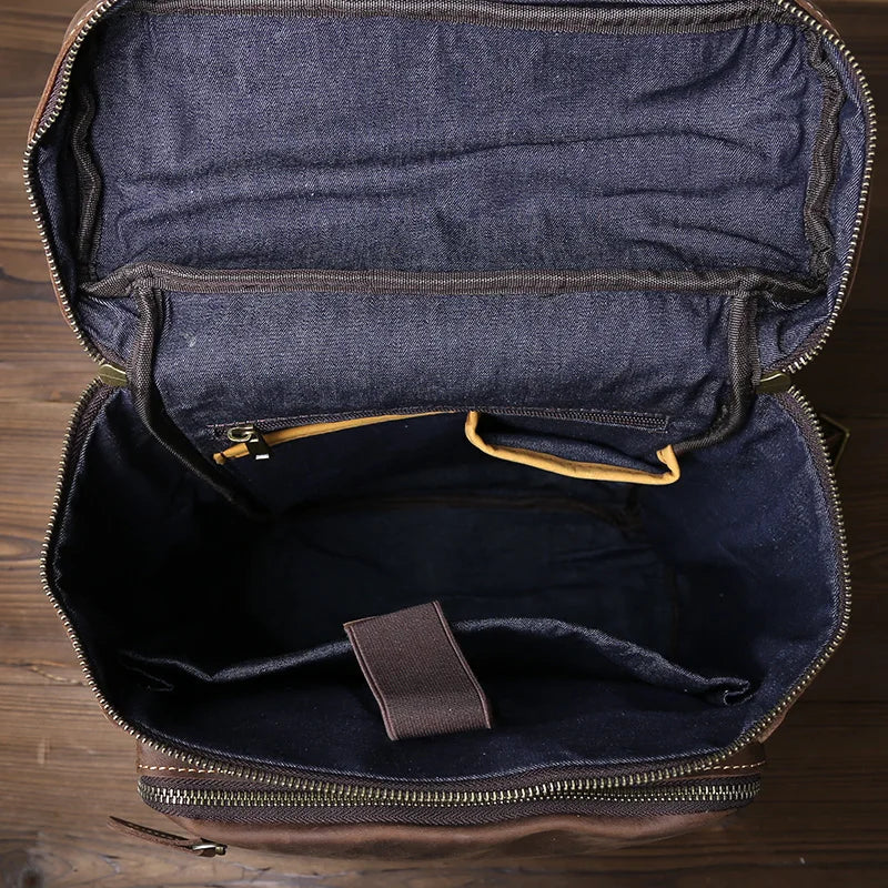Retro Leather Vertical Backpack | Large Capacity Travel Bag for Men
