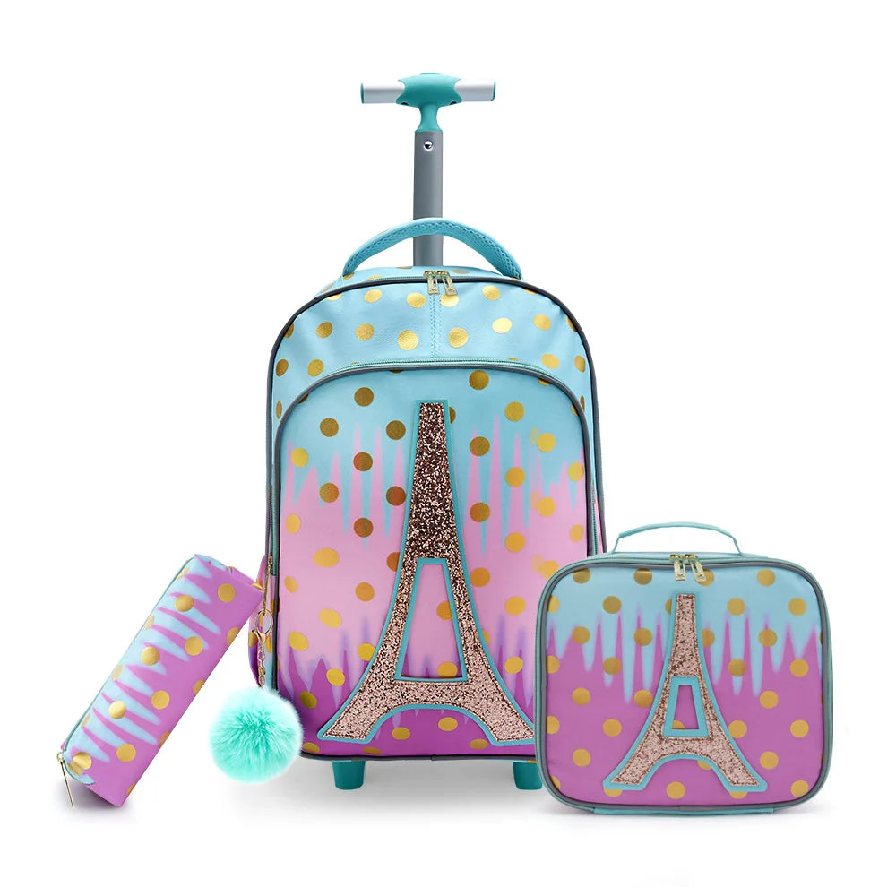 3PCS Rolling Backpack Set for Girls | Stylish School Bag
