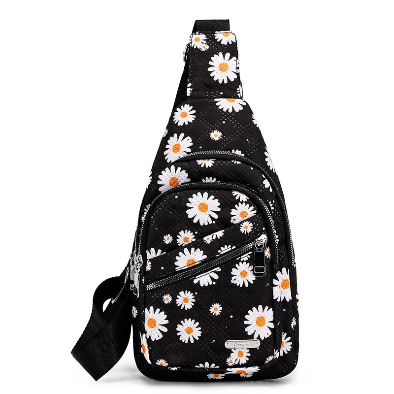 Floral Quilted Mini Sling Chest Bag | Adjustable Crossbody Backpack