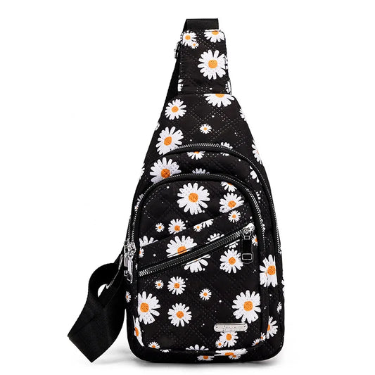 Floral Quilted Mini Sling Chest Bag | Adjustable Crossbody Backpack