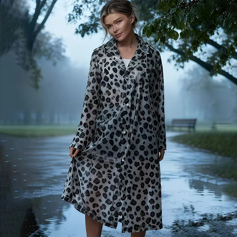 Lightweight Leopard Print Rain Poncho | Packable & Windproof