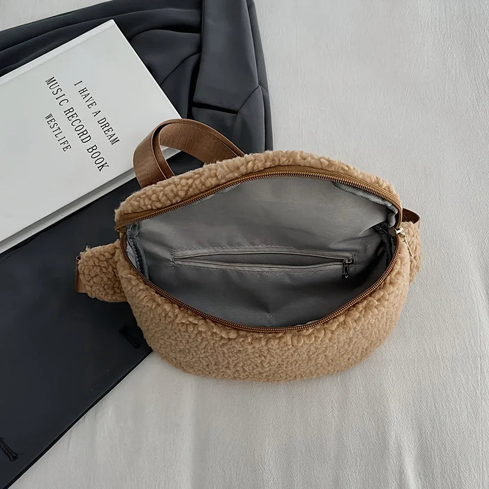 Women's Lamb Wool Chest Bag | Stylish Large Capacity Crossbody