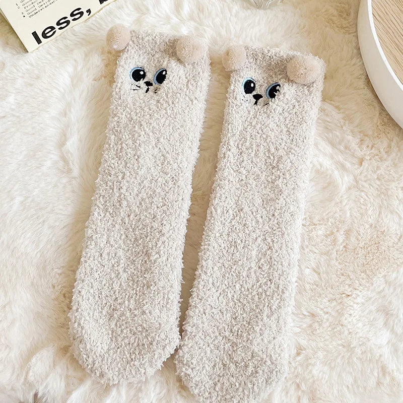 Cute Women's Winter Fluffy Socks | Cozy Fuzzy Animal Crew Socks