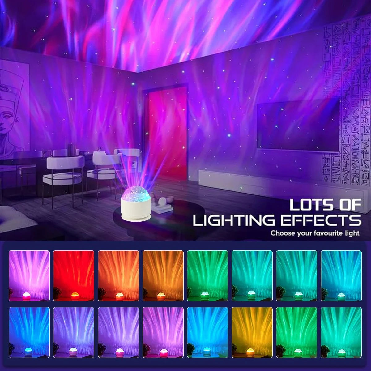 USB Powered Ocean Wave Projector Night Light | 16 Color LED Lamp
