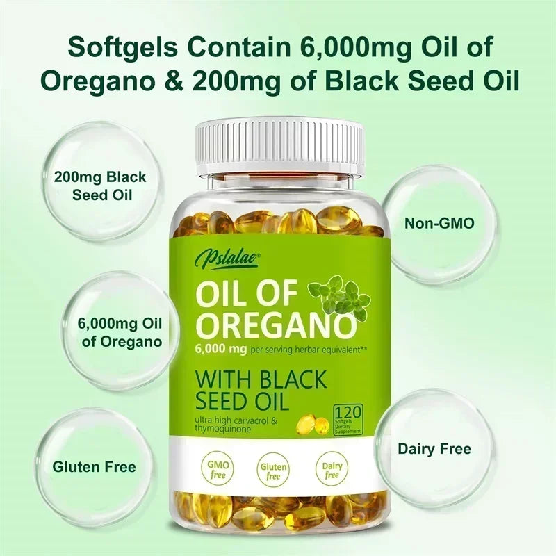Oregano Oil Softgels with Black Seed Oil | Immune Booster & Digestive Aid
