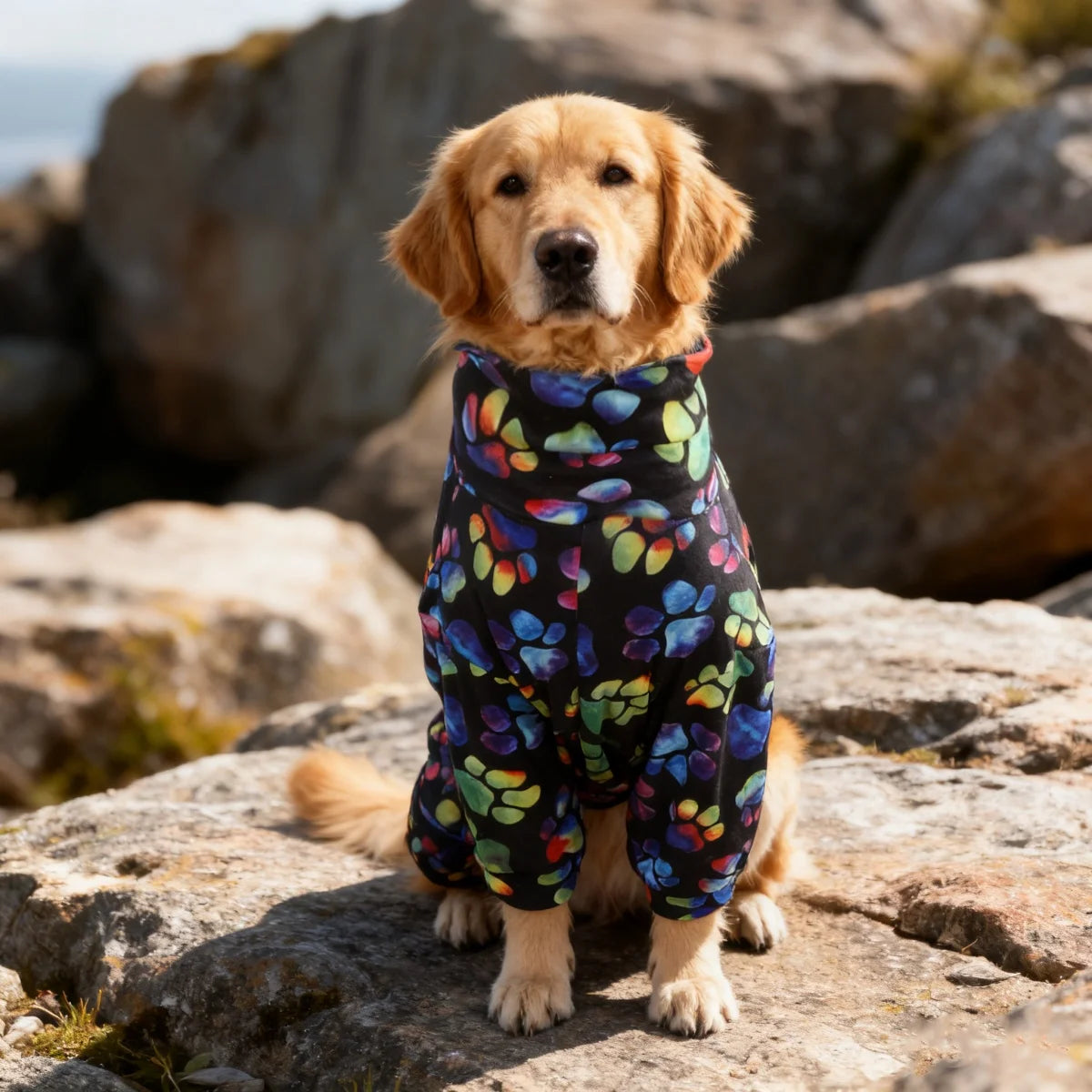 Comfortable Black Paw Print Pajamas for Dogs | Cozy Pet Clothing