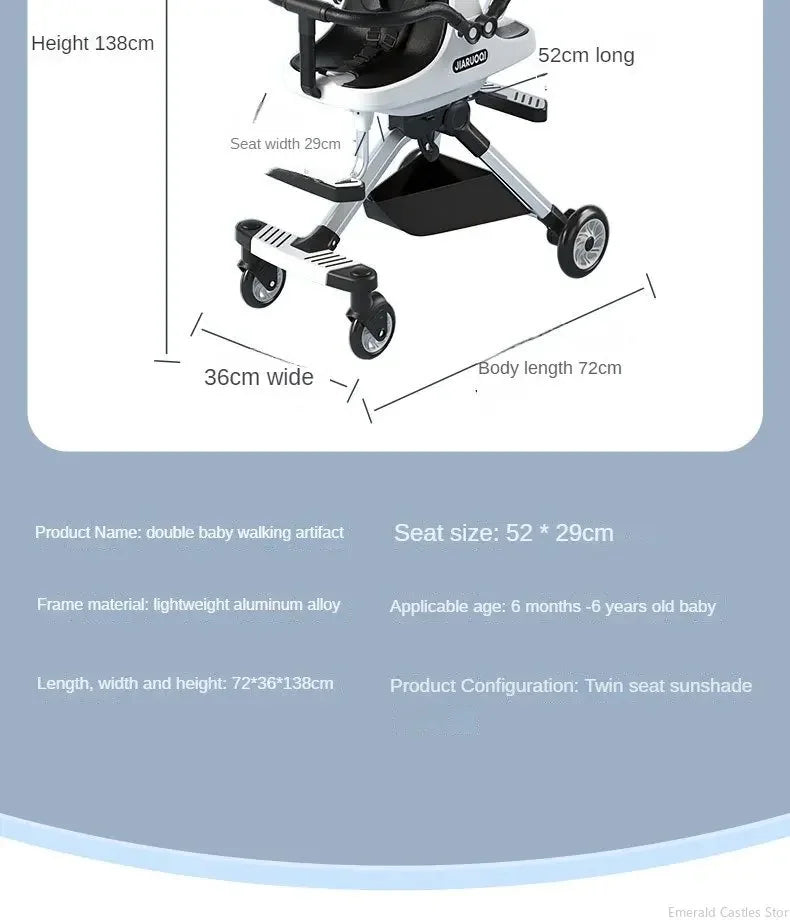 Lightweight Double Stroller with Canopy for Infants & Toddlers