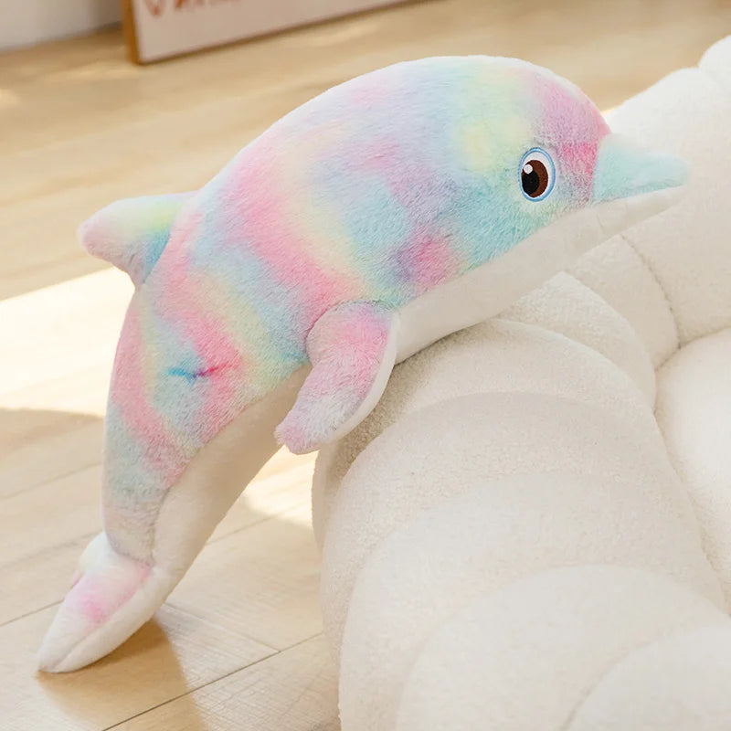 Cute Colorful Dolphin Plush Toy | Soft Cartoon Throw Pillow