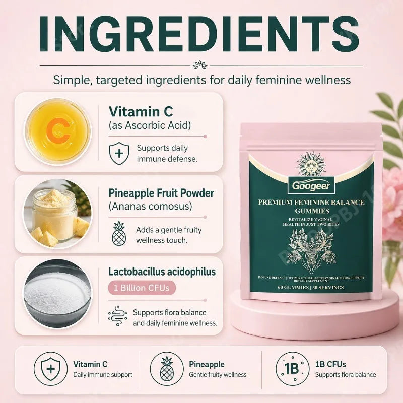Feminine PH Balance Gummies with Vitamin C & Probiotics - 60 CT