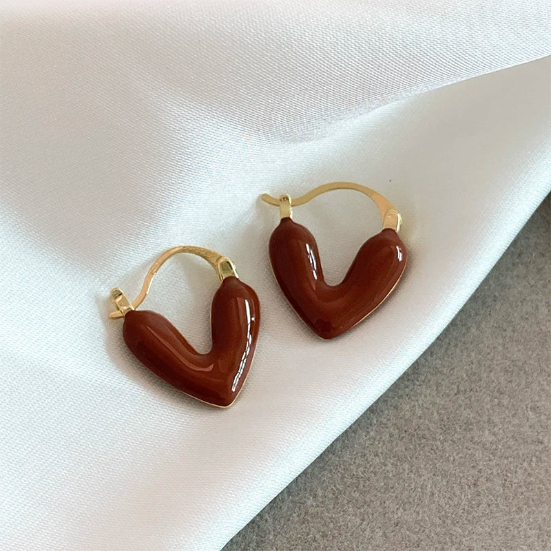 Elegant Wine Red Heart Shaped Drop Earrings | Fashion Jewelry for Women