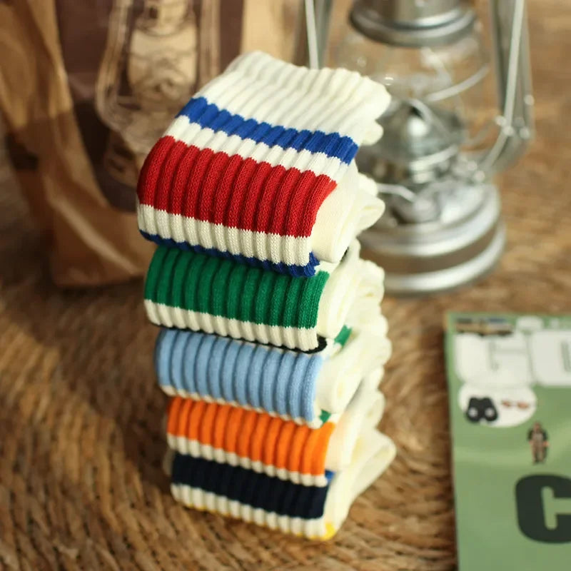 Vintage Striped Medium Tube Socks | Unisex Terry Sports Socks