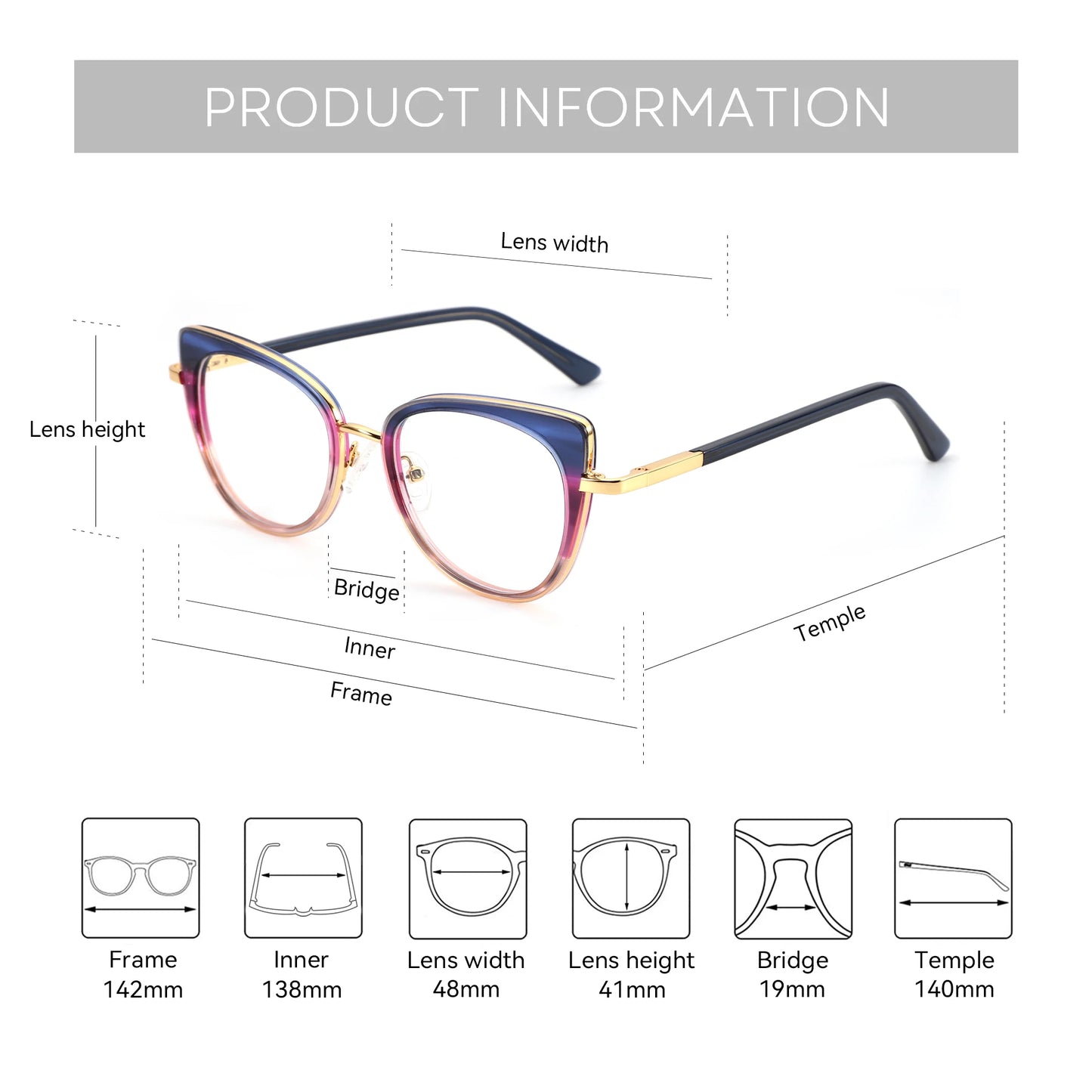 Stylish Acetate Prescription Glasses for Women - Cat Eye Design