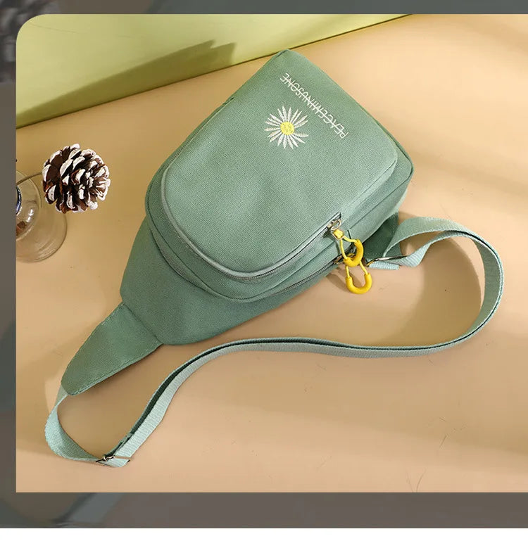 Chic Embroidered Canvas Chest Bags for Women | Versatile Crossbody Style